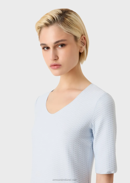 Women 086V476 Stretch Jacquard Nylon V-Neck Jumper Armani Azure