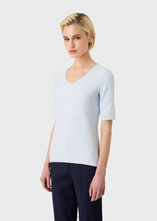Women 086V477 Stretch Jacquard Nylon V-Neck Jumper Armani White