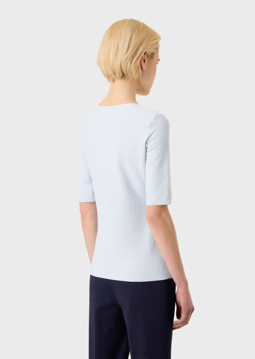 Women 086V477 Stretch Jacquard Nylon V-Neck Jumper Armani White