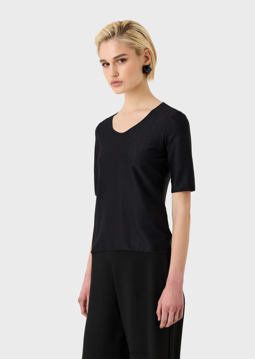 Women 086V478 Stretch Jacquard Nylon V-Neck Jumper Armani Black