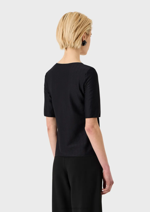 Women 086V478 Stretch Jacquard Nylon V-Neck Jumper Armani Black