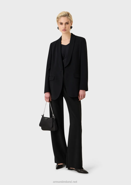 Women 086V478 Stretch Jacquard Nylon V-Neck Jumper Armani Black