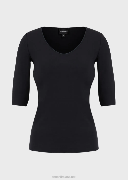 Women 086V479 Viscose Stretch Jersey Jumper With Three-Quarter Length Sleeves Armani Navy Blue