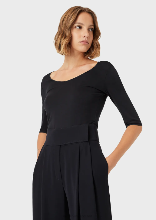 Women 086V479 Viscose Stretch Jersey Jumper With Three-Quarter Length Sleeves Armani Navy Blue