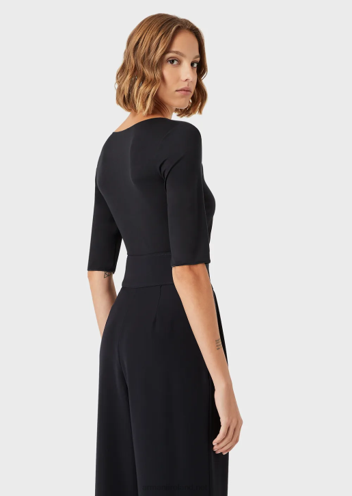 Women 086V479 Viscose Stretch Jersey Jumper With Three-Quarter Length Sleeves Armani Navy Blue