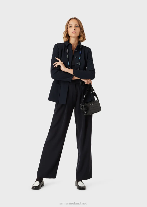 Women 086V479 Viscose Stretch Jersey Jumper With Three-Quarter Length Sleeves Armani Navy Blue