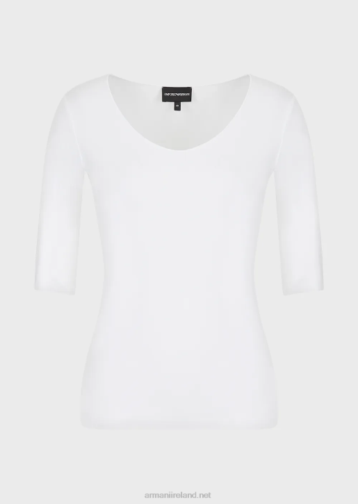 Women 086V480 Viscose Stretch Jersey Jumper With Three-Quarter Length Sleeves Armani White