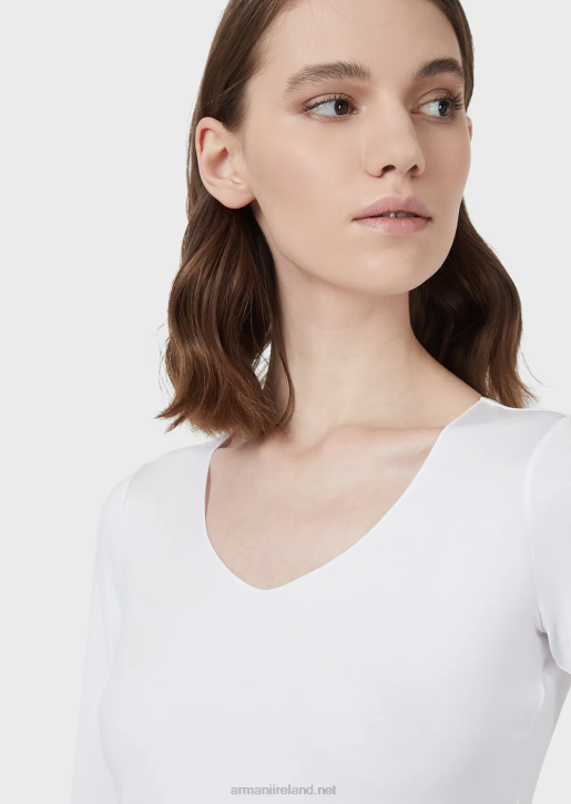 Women 086V480 Viscose Stretch Jersey Jumper With Three-Quarter Length Sleeves Armani White