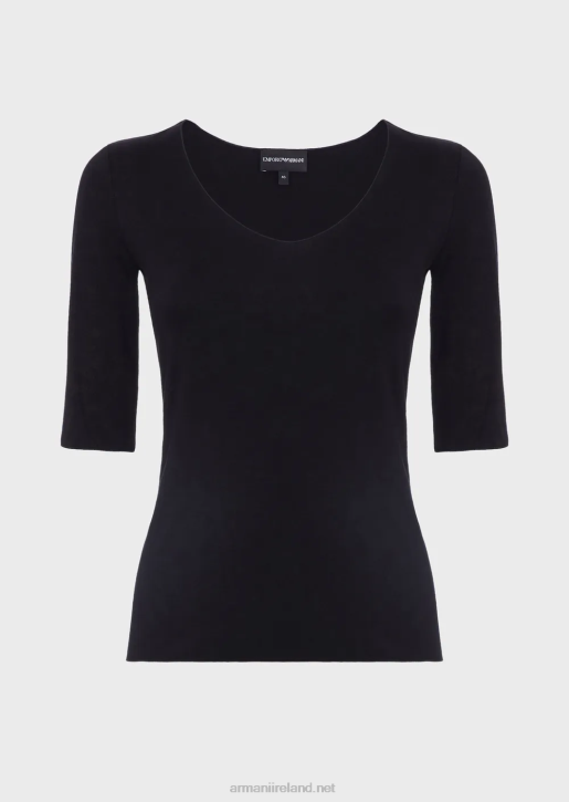 Women 086V481 Viscose Stretch Jersey Jumper With Three-Quarter Length Sleeves Armani Black