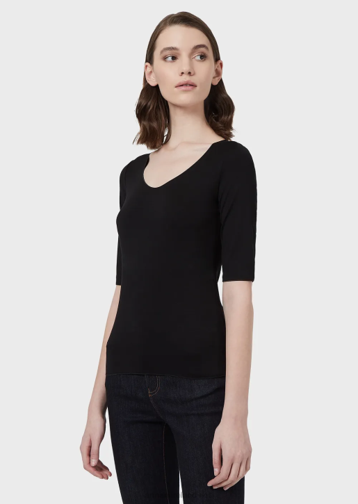 Women 086V481 Viscose Stretch Jersey Jumper With Three-Quarter Length Sleeves Armani Black