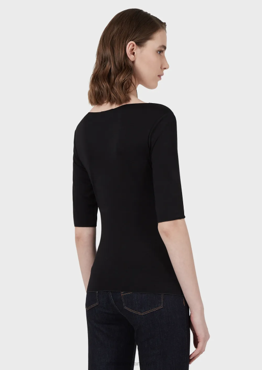 Women 086V481 Viscose Stretch Jersey Jumper With Three-Quarter Length Sleeves Armani Black