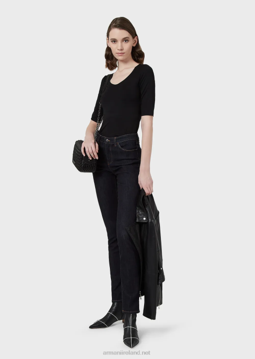 Women 086V481 Viscose Stretch Jersey Jumper With Three-Quarter Length Sleeves Armani Black