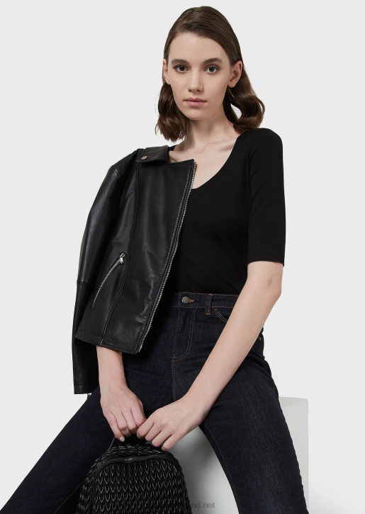 Women 086V481 Viscose Stretch Jersey Jumper With Three-Quarter Length Sleeves Armani Black