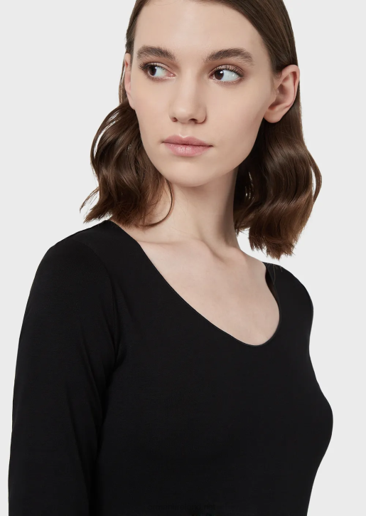 Women 086V481 Viscose Stretch Jersey Jumper With Three-Quarter Length Sleeves Armani Black