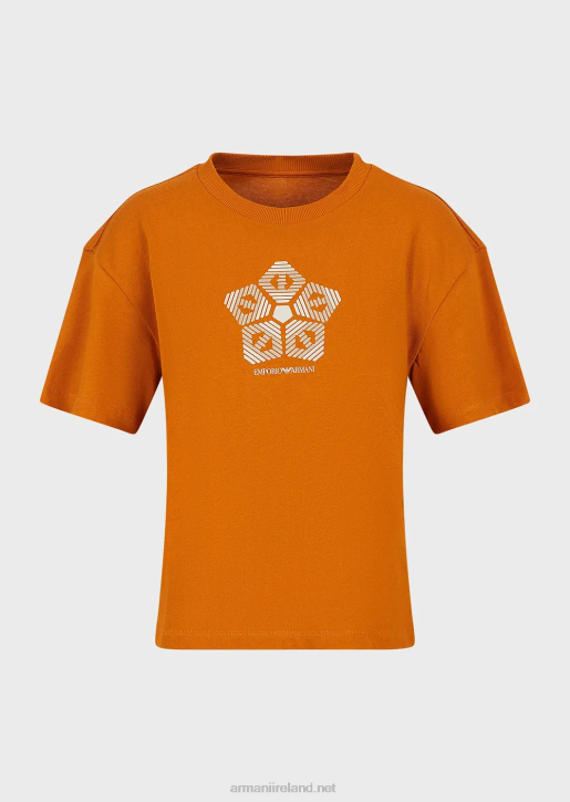 Women 086V482 Organic American Jersey T-Shirt With Sustainable Collection Print Armani Orange