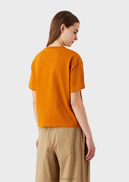 Women 086V482 Organic American Jersey T-Shirt With Sustainable Collection Print Armani Orange