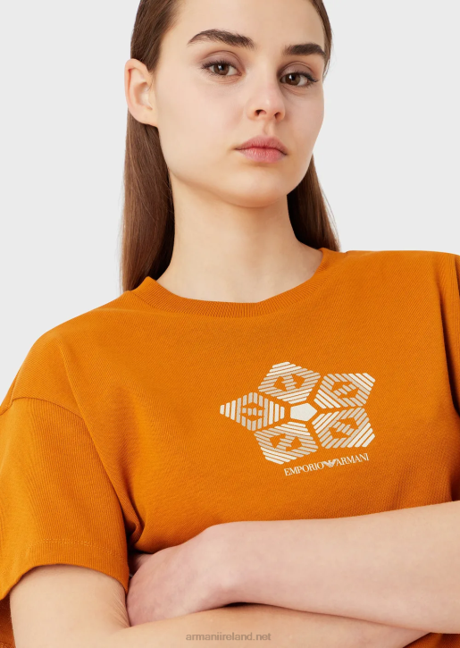 Women 086V482 Organic American Jersey T-Shirt With Sustainable Collection Print Armani Orange
