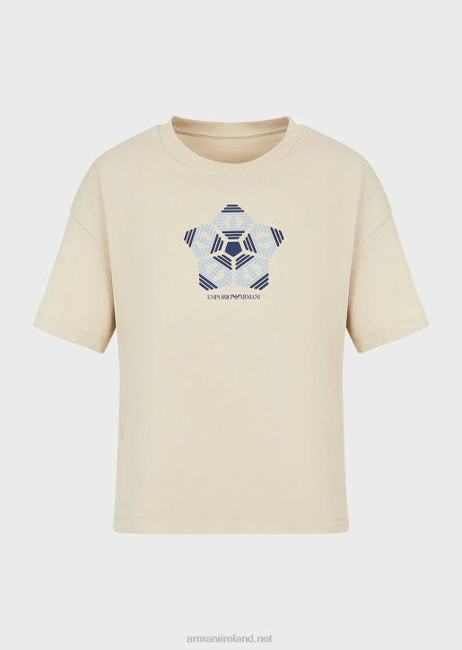 Women 086V483 Organic American Jersey T-Shirt With Sustainable Collection Print Armani Beige