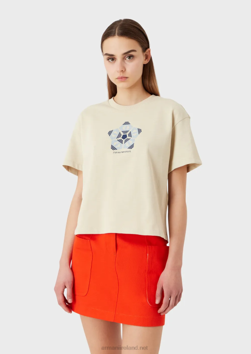 Women 086V483 Organic American Jersey T-Shirt With Sustainable Collection Print Armani Beige