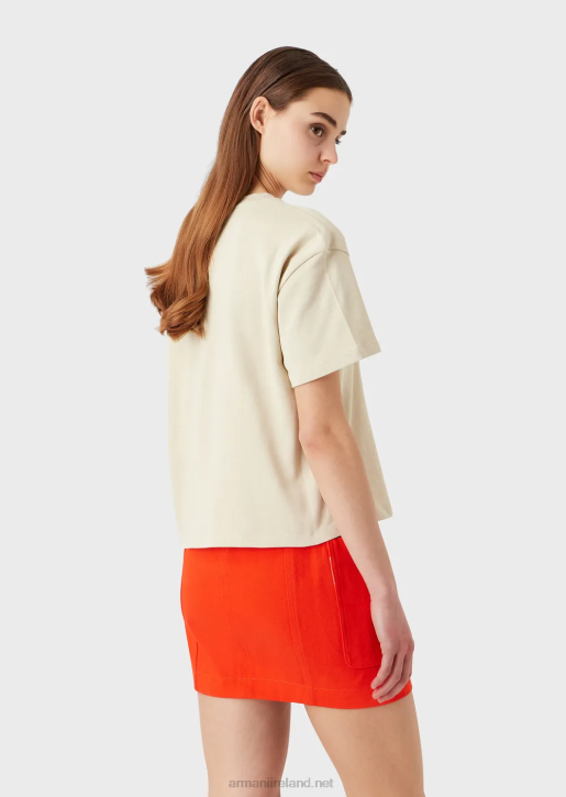 Women 086V483 Organic American Jersey T-Shirt With Sustainable Collection Print Armani Beige