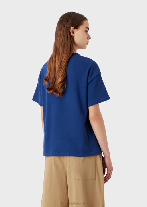 Women 086V484 Sustainable Collection Organic American Jersey T-Shirt With Patch Armani Blue