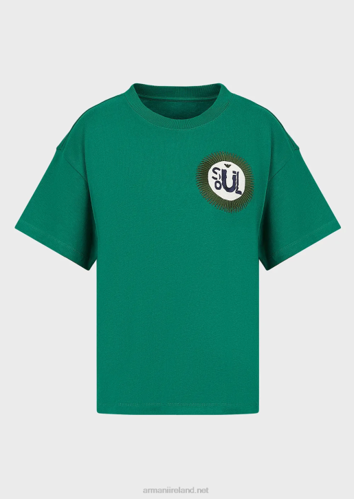 Women 086V485 Sustainable Collection Organic American Jersey T-Shirt With Patch Armani Green