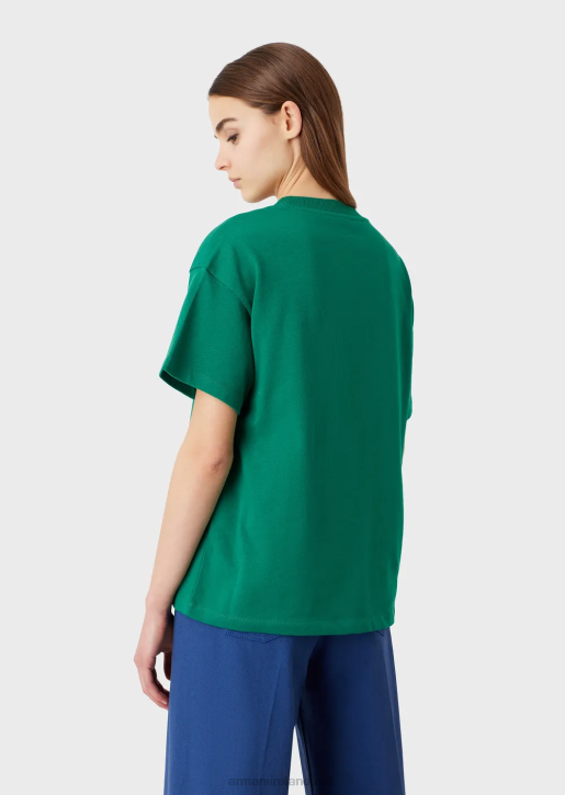 Women 086V485 Sustainable Collection Organic American Jersey T-Shirt With Patch Armani Green