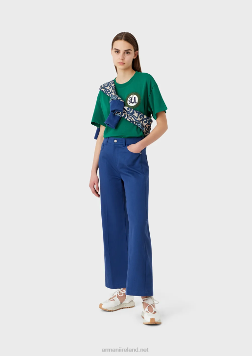 Women 086V485 Sustainable Collection Organic American Jersey T-Shirt With Patch Armani Green