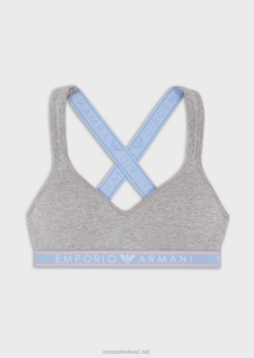 Women 086V134 Iconic Organic-Cotton Padded Bralette With Logo Underband Armani Gray