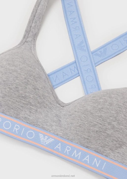 Women 086V134 Iconic Organic-Cotton Padded Bralette With Logo Underband Armani Gray