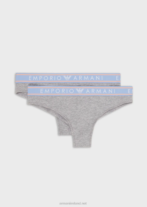 Women 086V135 Two-Pack Of Iconic Organic-Cotton Brazilian Briefs With Logo Waistband Armani Gray