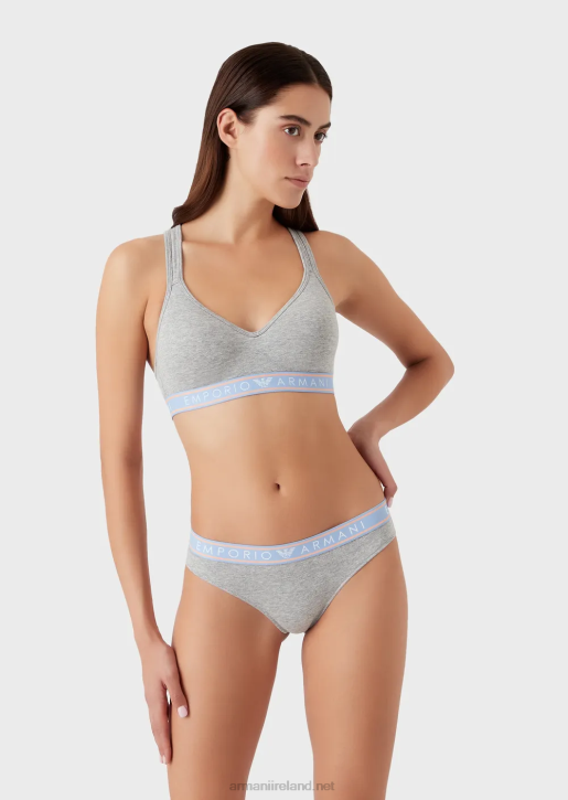 Women 086V135 Two-Pack Of Iconic Organic-Cotton Brazilian Briefs With Logo Waistband Armani Gray