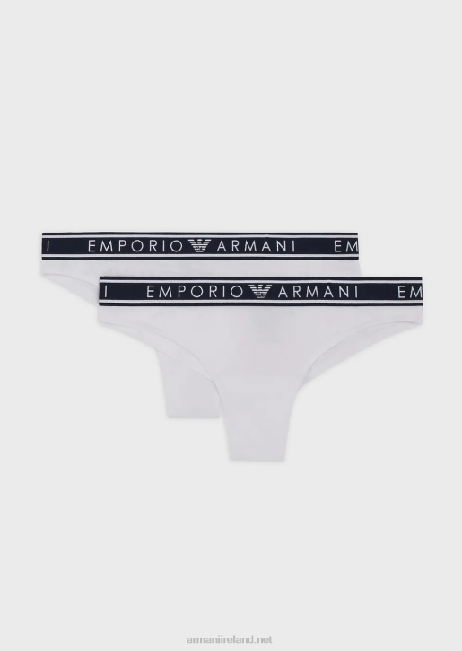Women 086V136 Two-Pack Of Iconic Organic-Cotton Brazilian Briefs With Logo Waistband Armani White