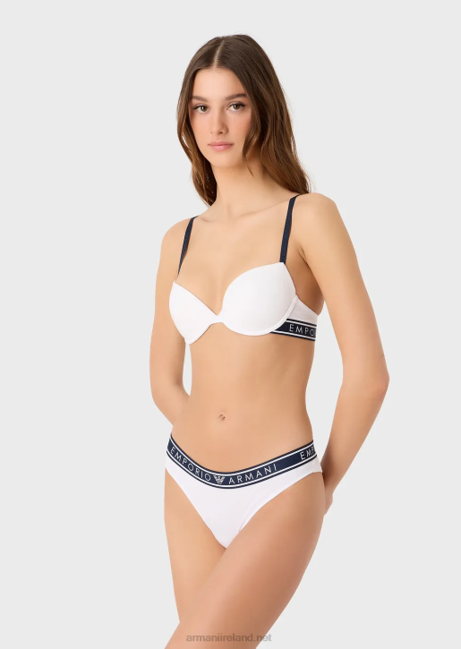 Women 086V136 Two-Pack Of Iconic Organic-Cotton Brazilian Briefs With Logo Waistband Armani White