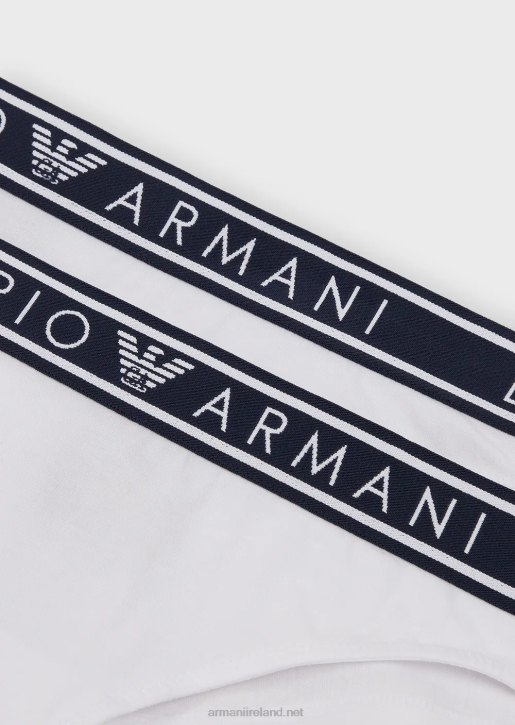 Women 086V136 Two-Pack Of Iconic Organic-Cotton Brazilian Briefs With Logo Waistband Armani White