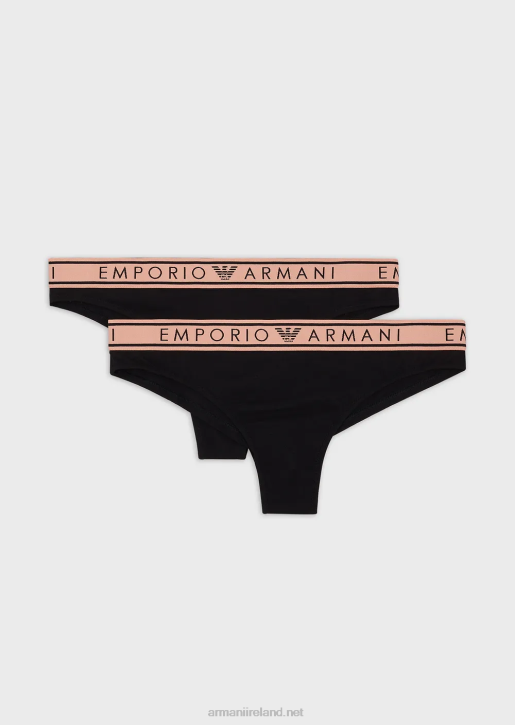 Women 086V137 Two-Pack Of Iconic Organic-Cotton Brazilian Briefs With Logo Waistband Armani Black