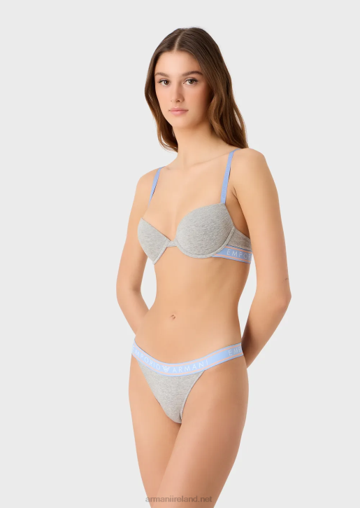 Women 086V138 Two-Pack Of Iconic Organic-Cotton Thongs With Logo Waistband Armani Gray