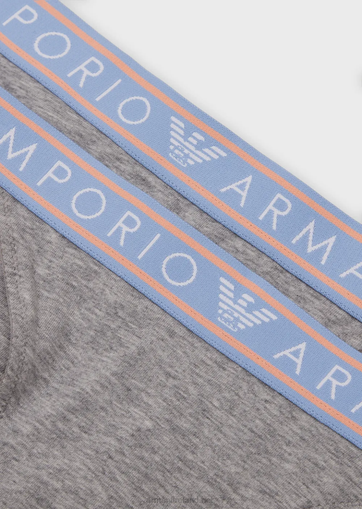 Women 086V138 Two-Pack Of Iconic Organic-Cotton Thongs With Logo Waistband Armani Gray