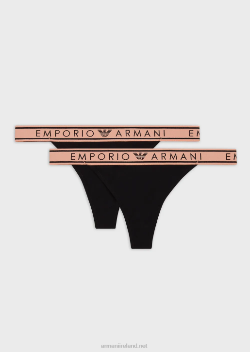 Women 086V139 Two-Pack Of Iconic Organic-Cotton Thongs With Logo Waistband Armani Black