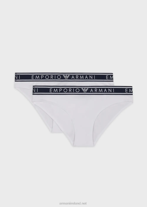 Women 086V141 Two-Pack Of Iconic Organic-Cotton Briefs With Logo Waistband Armani White