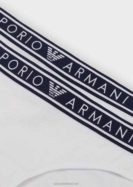 Women 086V141 Two-Pack Of Iconic Organic-Cotton Briefs With Logo Waistband Armani White