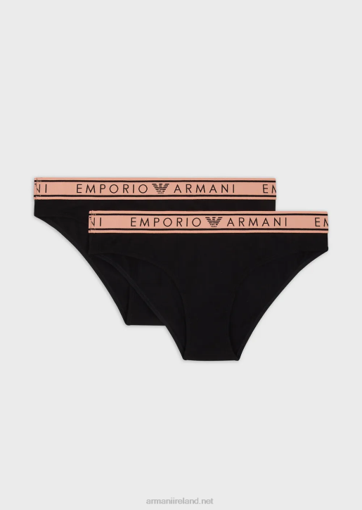 Women 086V142 Two-Pack Of Iconic Organic-Cotton Briefs With Logo Waistband Armani Black