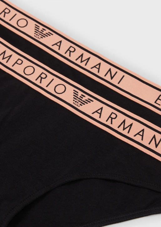 Women 086V142 Two-Pack Of Iconic Organic-Cotton Briefs With Logo Waistband Armani Black