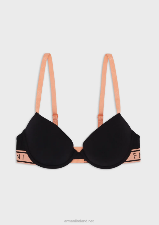 Women 086V144 Iconic Organic-Cotton, Push-Up Bra With Logo Strap Armani Black