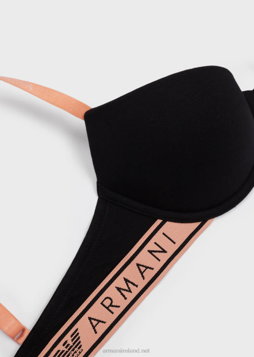 Women 086V144 Iconic Organic-Cotton, Push-Up Bra With Logo Strap Armani Black