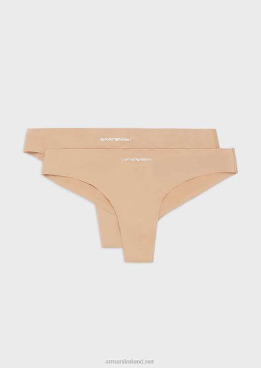 Women 086V169 Two-Pack Of Bonded Microfibre Brazilian Briefs Armani Beige
