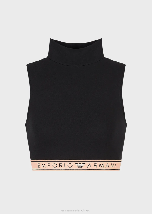 Women 086V173 Iconic Organic-Cotton Crop Top With Logo Waistband Armani Black