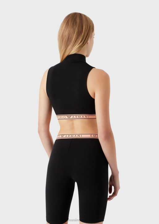 Women 086V173 Iconic Organic-Cotton Crop Top With Logo Waistband Armani Black