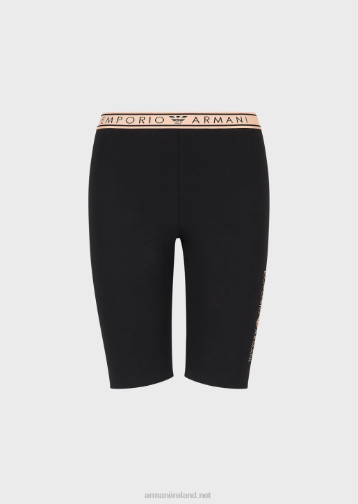 Women 086V174 Iconic Organic-Cotton Biker Leggings With Logo Waistband Armani Black