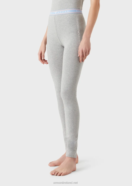 Women 086V175 Iconic Organic-Cotton Leggings With Logo Waistband Armani Gray